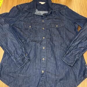Banana Republic Women’s Sz L Denim Shirt Blue Long Sleeve Pearl Snap 100% Cotton